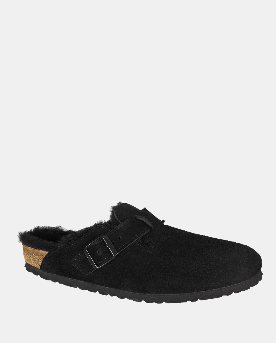 Mules Boston em Camurça e Lã no Interior Preto-2