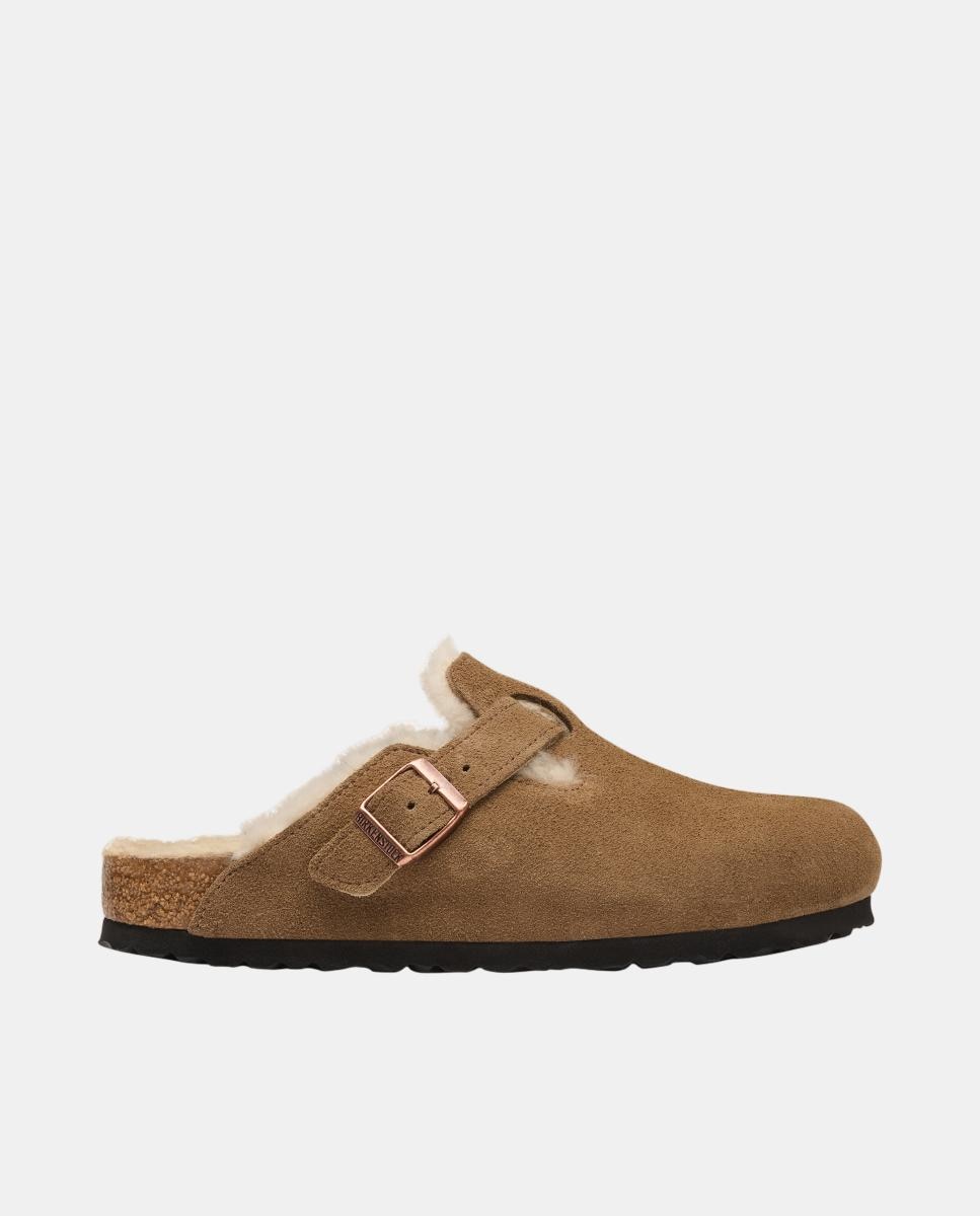 Zueco de hombre en piel de serraje y lana - Birkenstock - Marrón oscuro Marrón oscuro-1