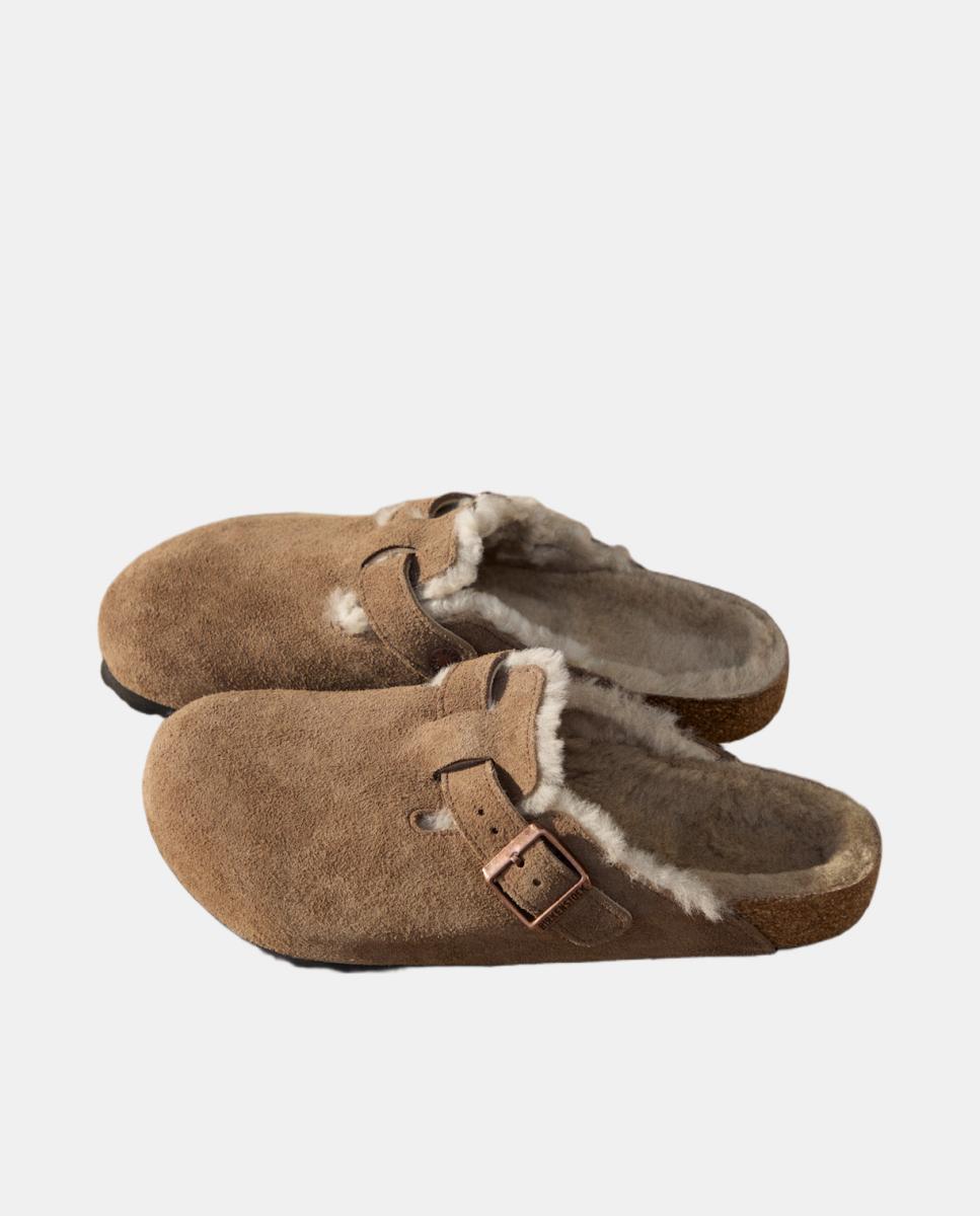 Zueco de hombre en piel de serraje y lana - Birkenstock - Marrón oscuro Marrón oscuro-4