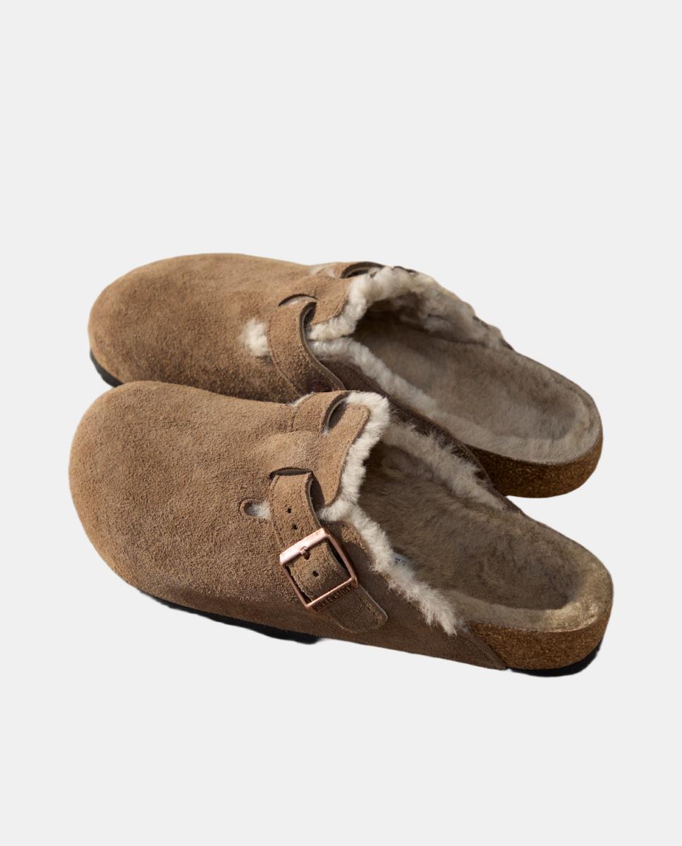 Zueco de hombre en piel de serraje y lana - Birkenstock - Marrón oscuro Marrón oscuro-5