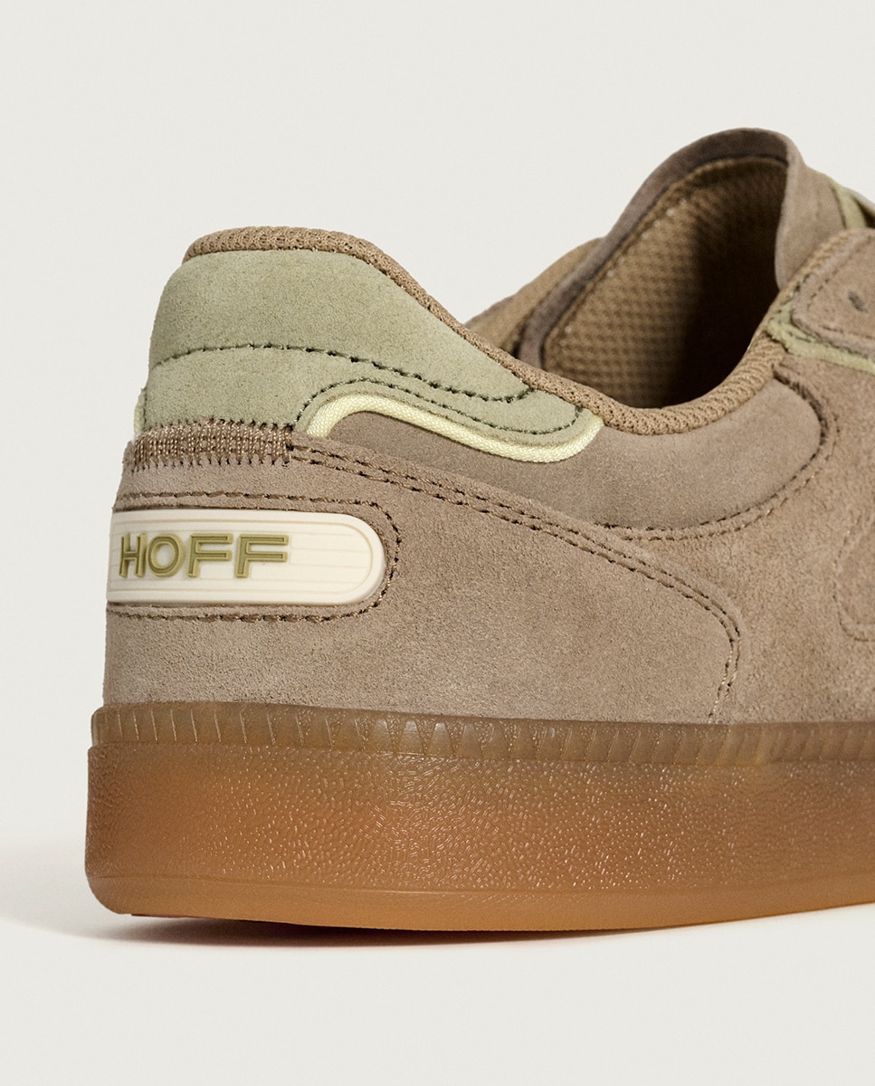 Sapatilhas em Pele com Atacadores Taupe-3