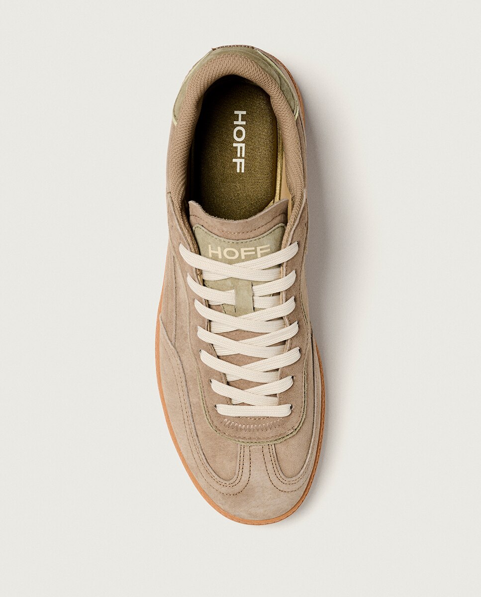 Sapatilhas em Pele com Atacadores Taupe-5