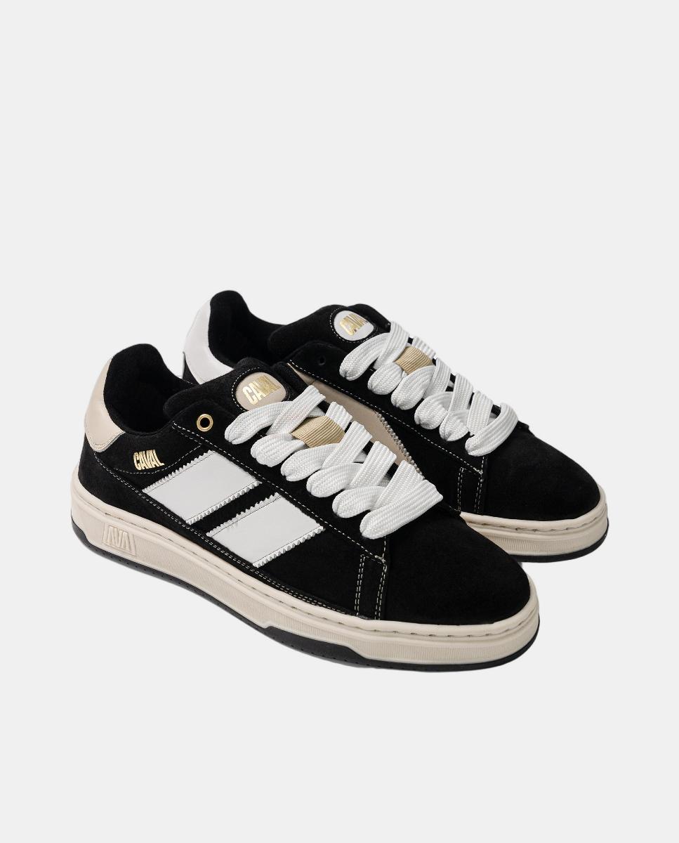 Sapatilhas em Pele Assimétricas Inspiradas no Skate Preto-3