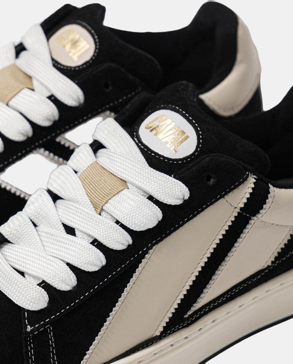 Sapatilhas em Pele Assimétricas Inspiradas no Skate Preto-5