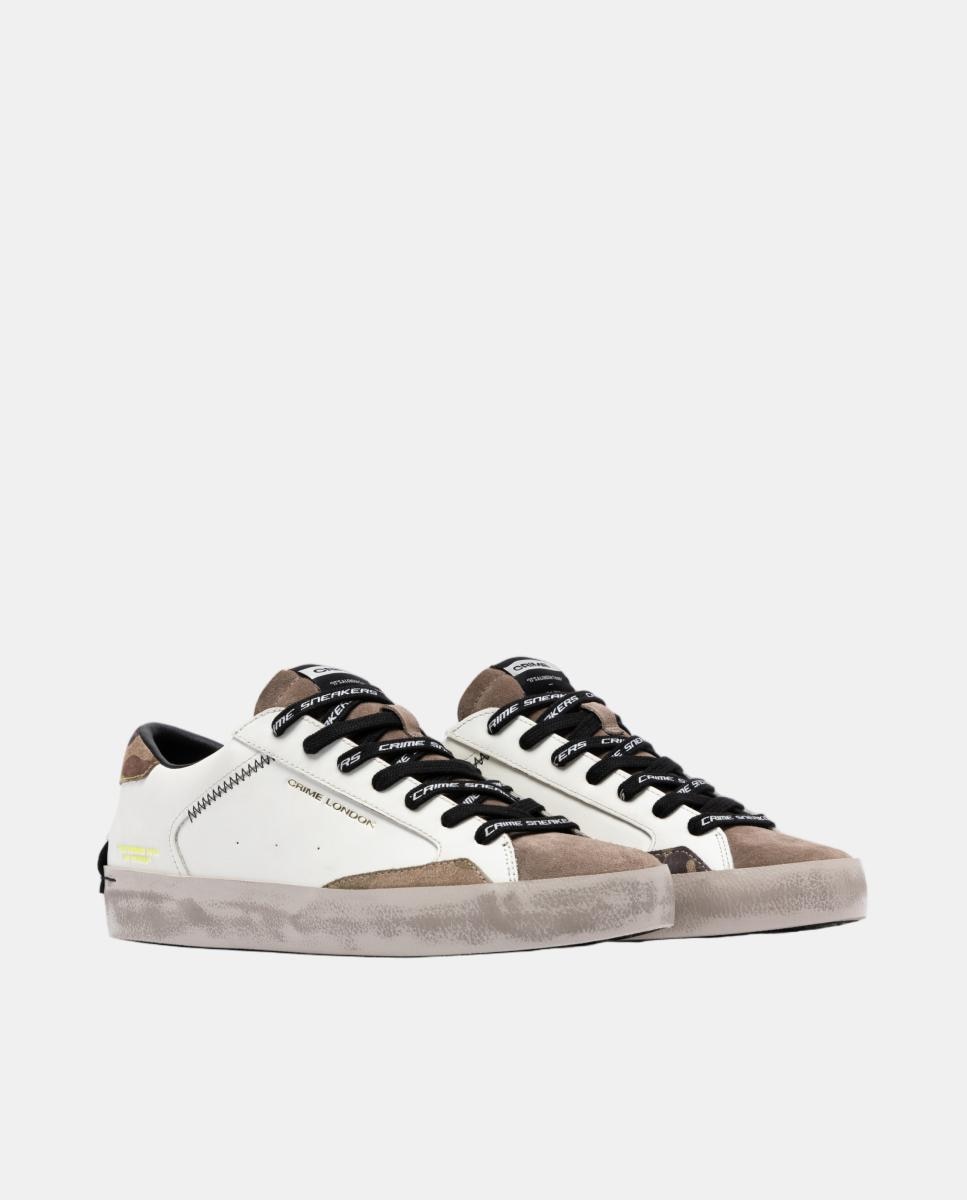 Sapatilhas Baixas Distressed em Pele Branco-2