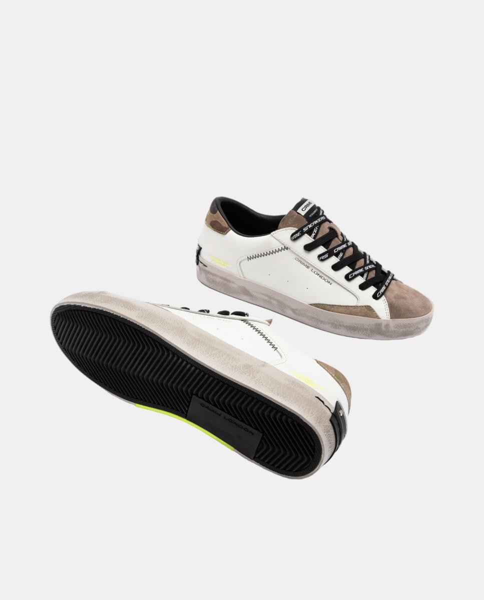 Sapatilhas Baixas Distressed em Pele Branco-4