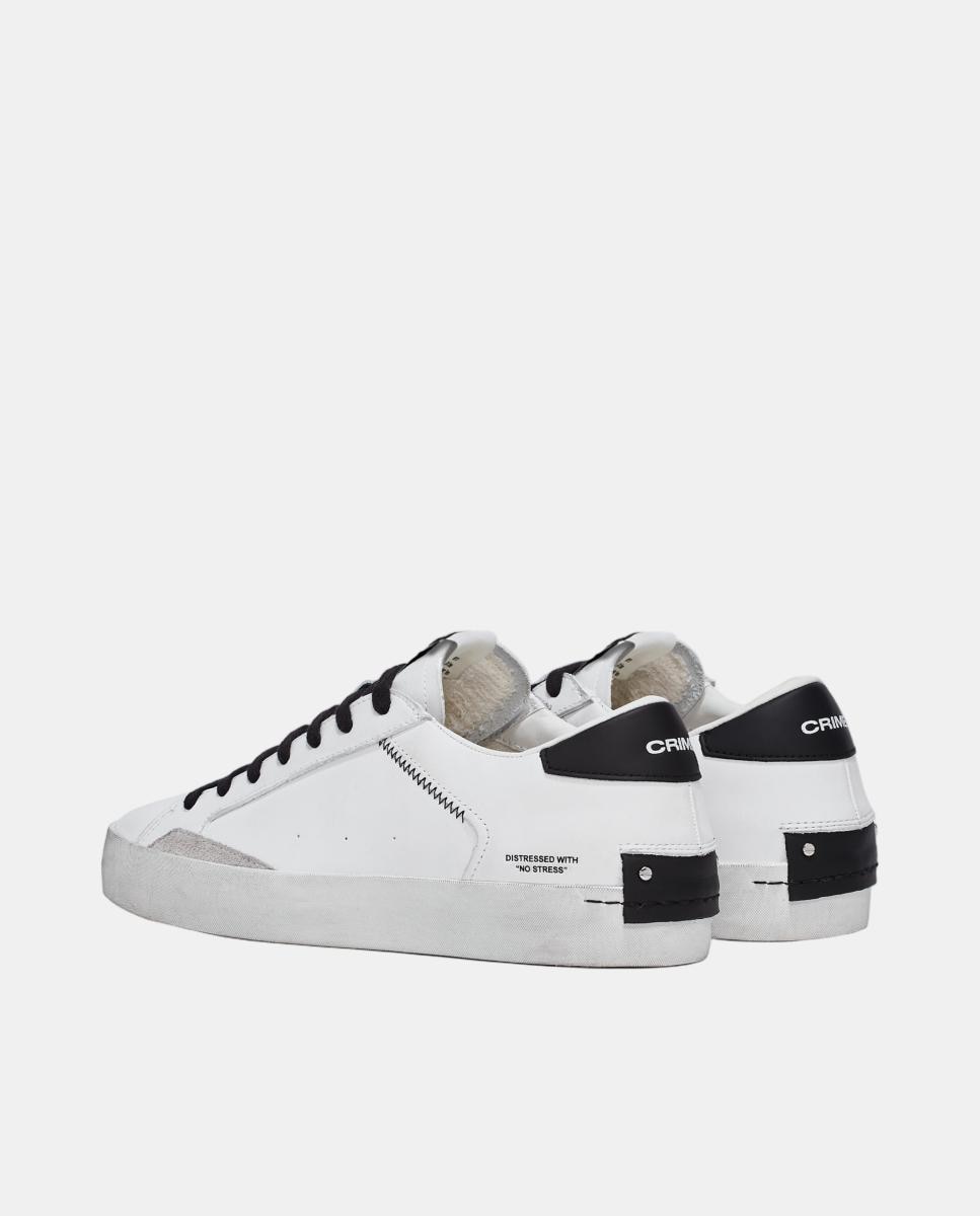 Sapatilhas Baixas Distressed em Pele Branco-3