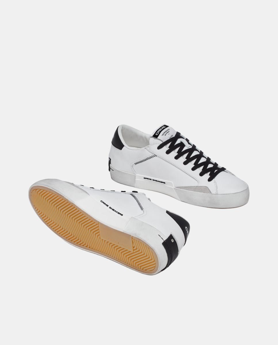 Sapatilhas Baixas Distressed em Pele Branco-4
