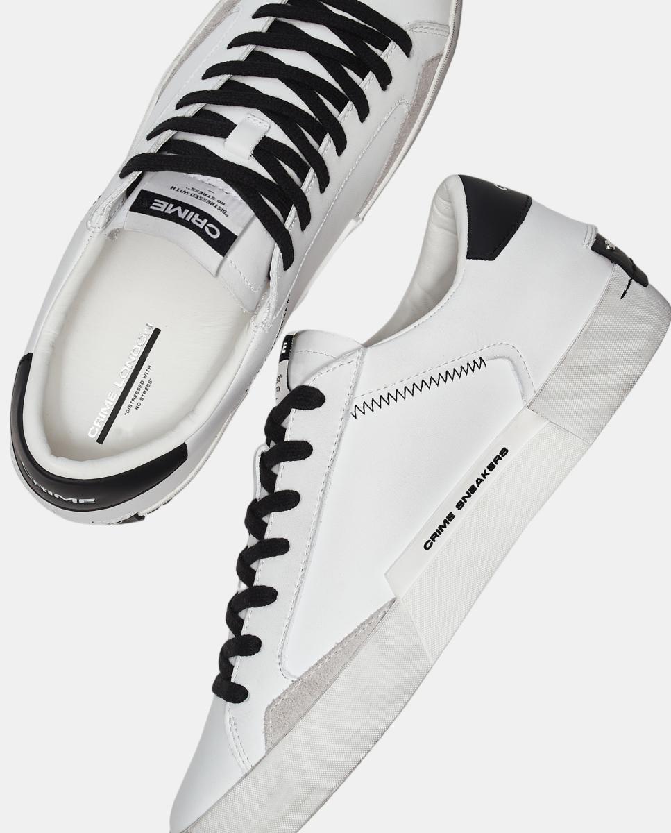 Sapatilhas Baixas Distressed em Pele Branco-5