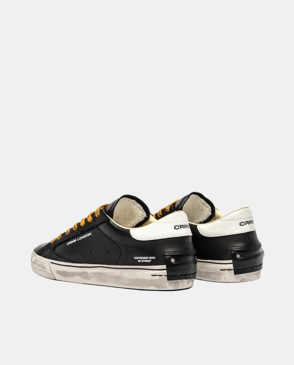 Sapatilhas Baixas Distressed em Pele Preto-3