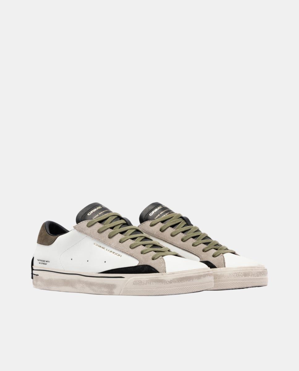 Sapatilhas Baixas Distressed em Pele Branco-2