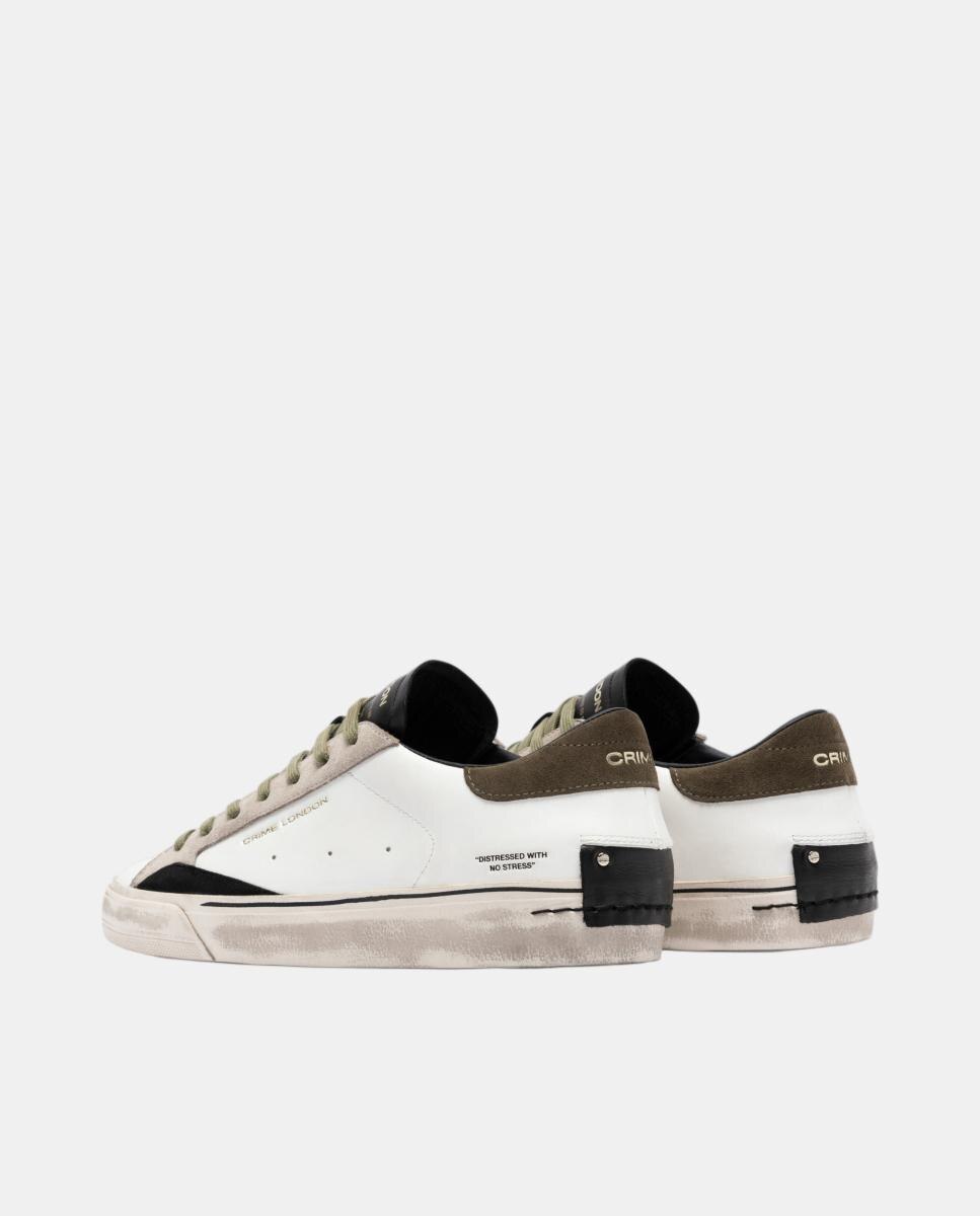 Sapatilhas Baixas Distressed em Pele Branco-3