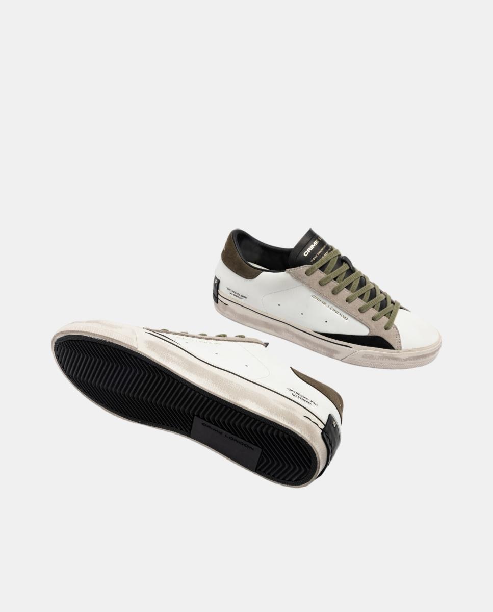 Sapatilhas Baixas Distressed em Pele Branco-4