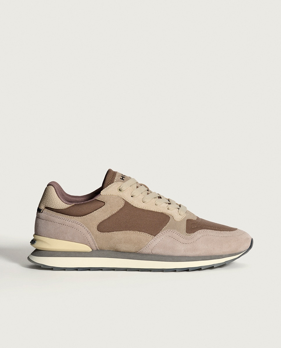 Sapatilhas em Pele com Atacadores Taupe-1