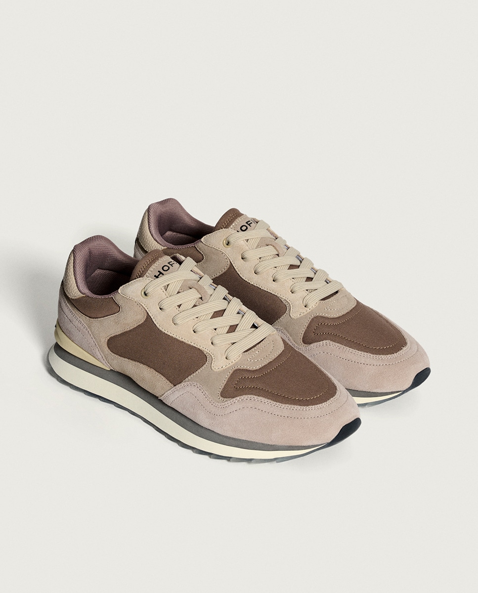 Sapatilhas em Pele com Atacadores Taupe-2