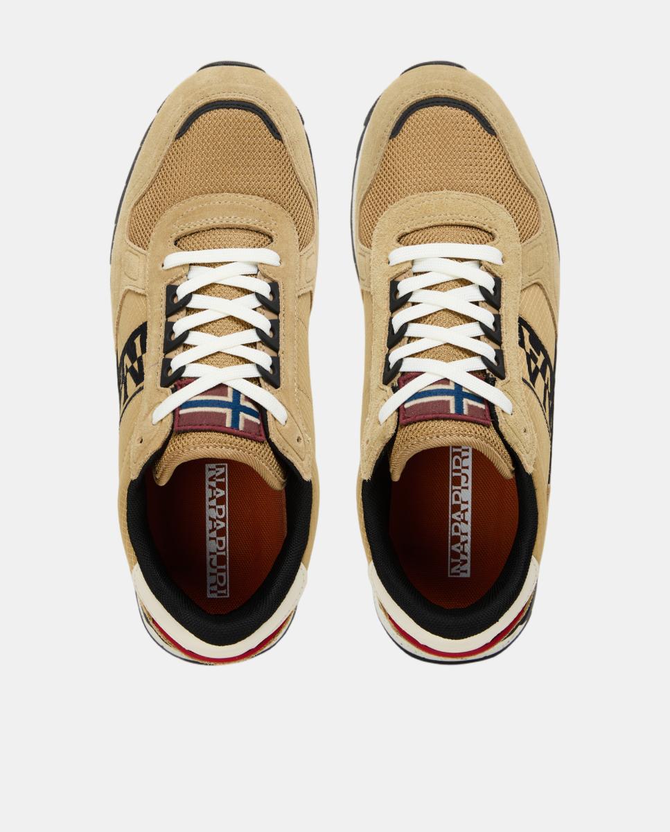 Zapatillas bajas retro running modelo valor de hombre en piel y mesh en la parte delantera - Napapijri - Marrón caramelo Marrón caramelo-4
