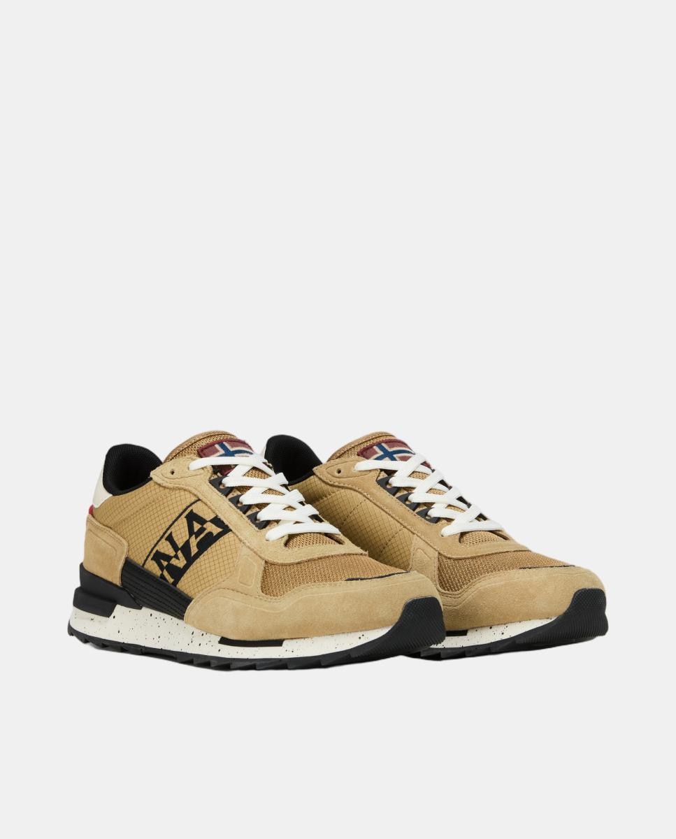Zapatillas bajas retro running modelo valor de hombre en piel y mesh en la parte delantera - Napapijri - Marrón caramelo Marrón caramelo-6