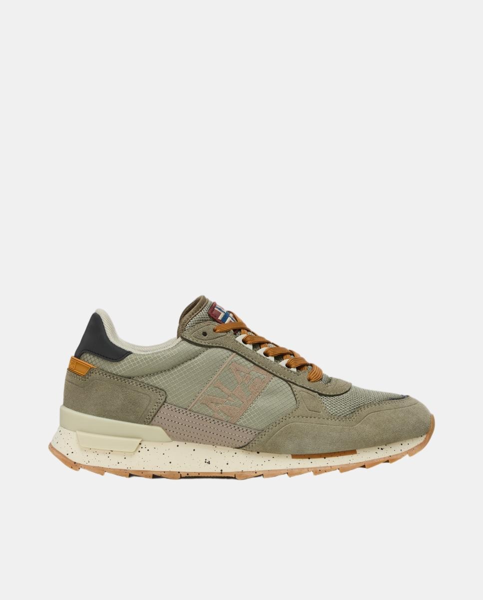 Imagen 0 de Zapatillas bajas retro running modelo valor de hombre en piel y mesh en la parte delantera Verde Oliva