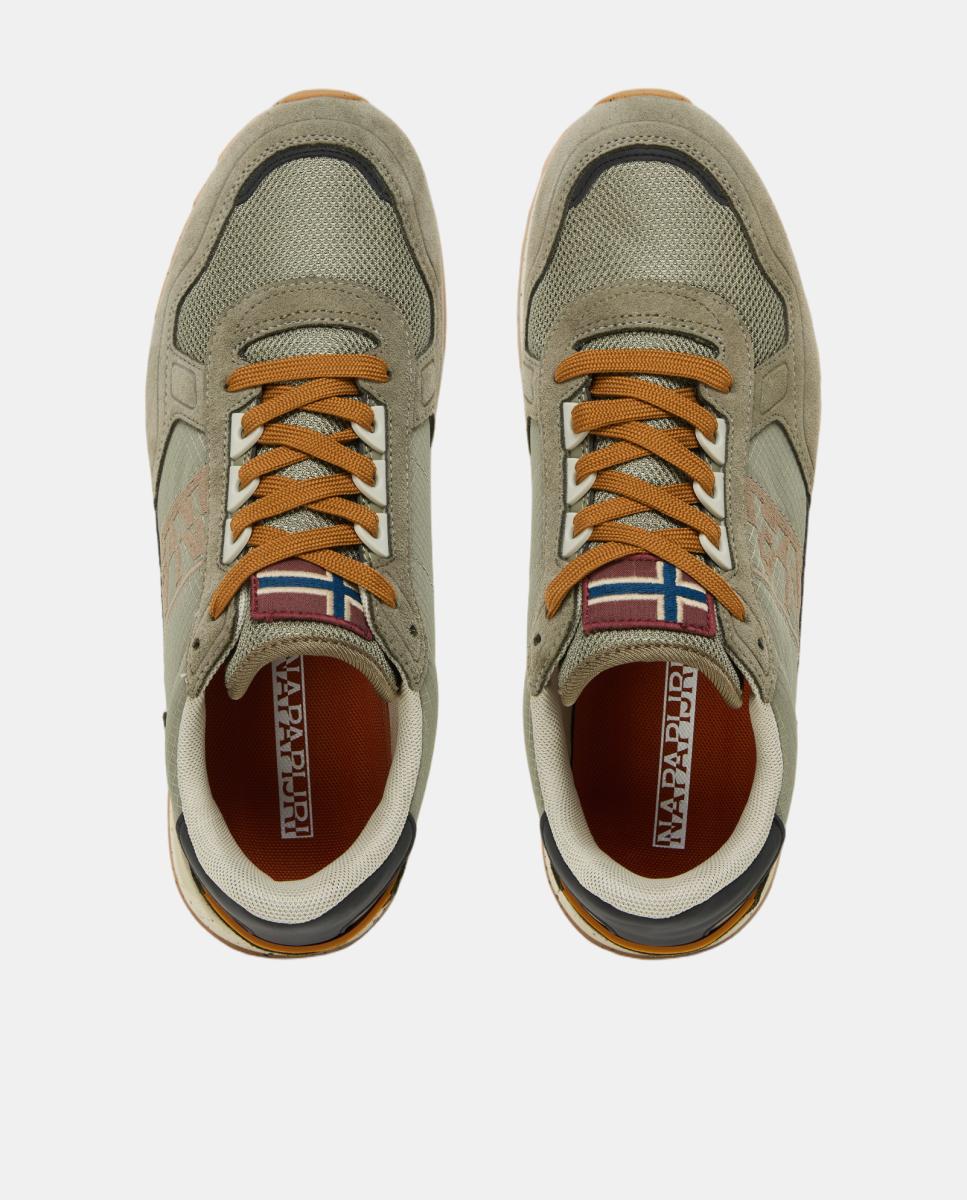 Zapatillas bajas retro running modelo valor de hombre en piel y mesh en la parte delantera - Napapijri - Verde Oliva Verde Oliva-4