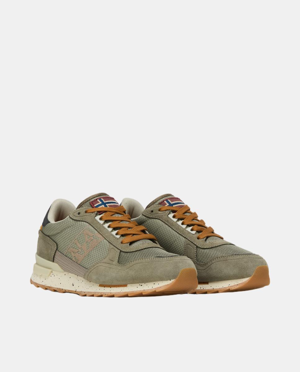 Zapatillas bajas retro running modelo valor de hombre en piel y mesh en la parte delantera - Napapijri - Verde Oliva Verde Oliva-6