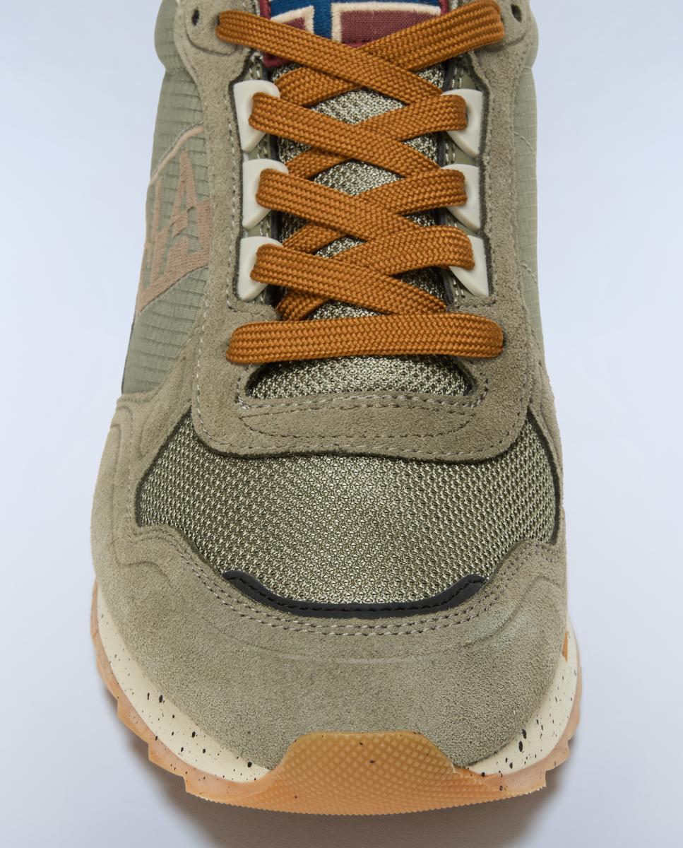 Zapatillas bajas retro running modelo valor de hombre en piel y mesh en la parte delantera - Napapijri - Verde Oliva Verde Oliva-7