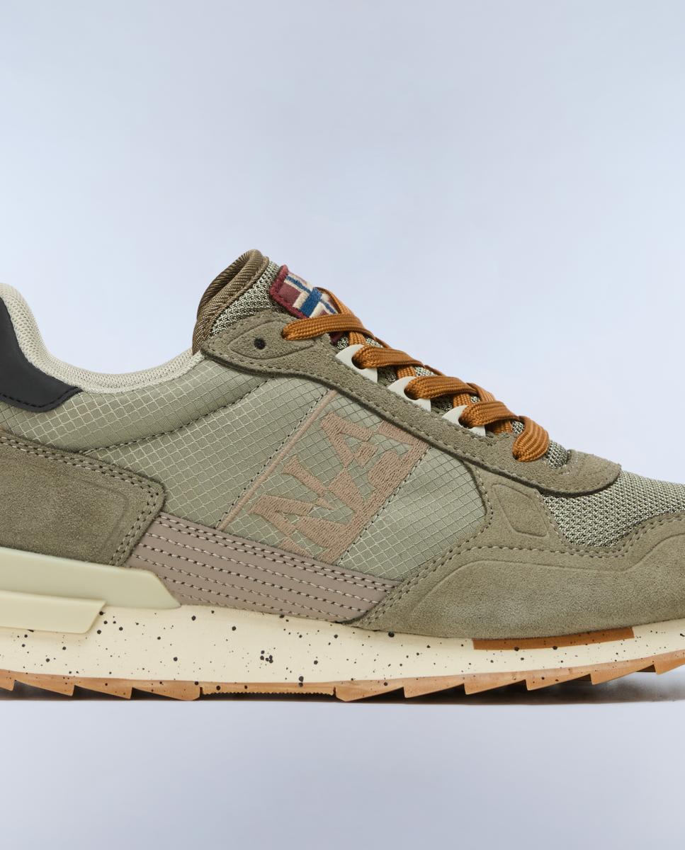Zapatillas bajas retro running modelo valor de hombre en piel y mesh en la parte delantera - Napapijri - Verde Oliva Verde Oliva-8