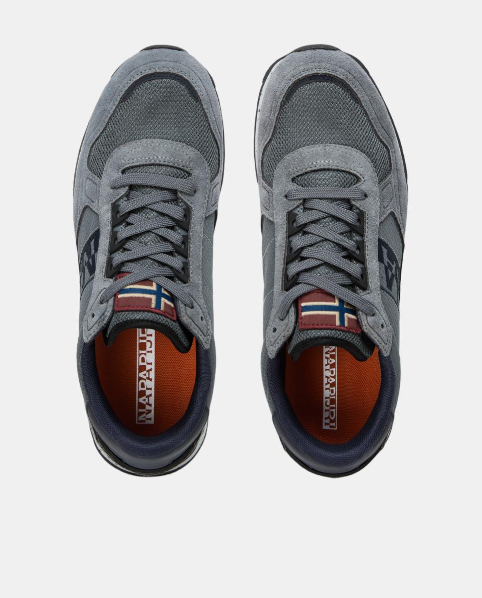 Zapatillas bajas retro running modelo valor de hombre en piel y mesh en la parte delantera - Napapijri - Gris plomo Gris plomo-4