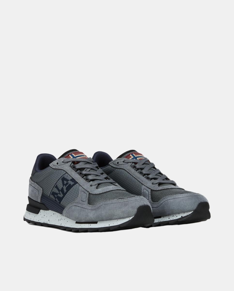 Zapatillas bajas retro running modelo valor de hombre en piel y mesh en la parte delantera - Napapijri - Gris plomo Gris plomo-6