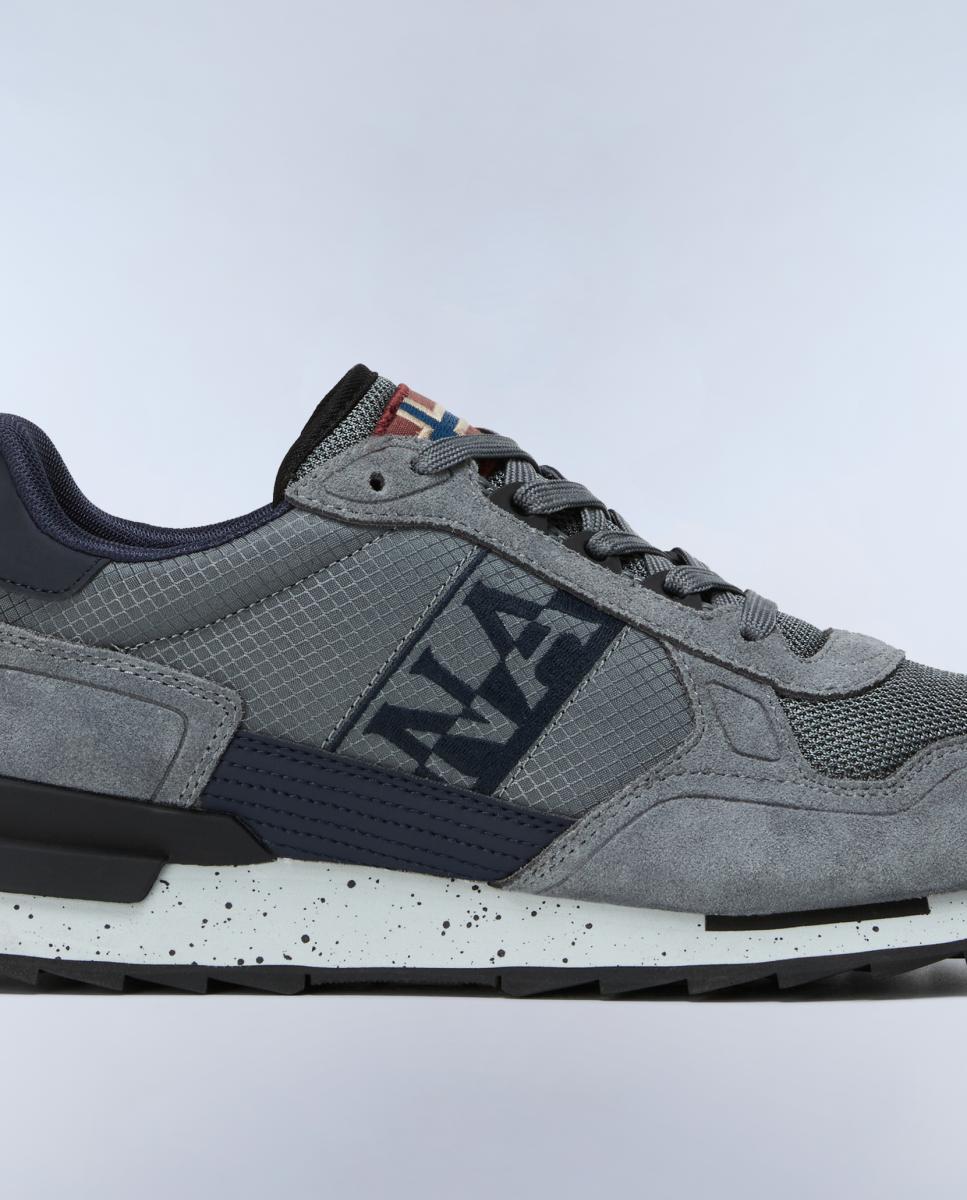 Zapatillas bajas retro running modelo valor de hombre en piel y mesh en la parte delantera - Napapijri - Gris plomo Gris plomo-8