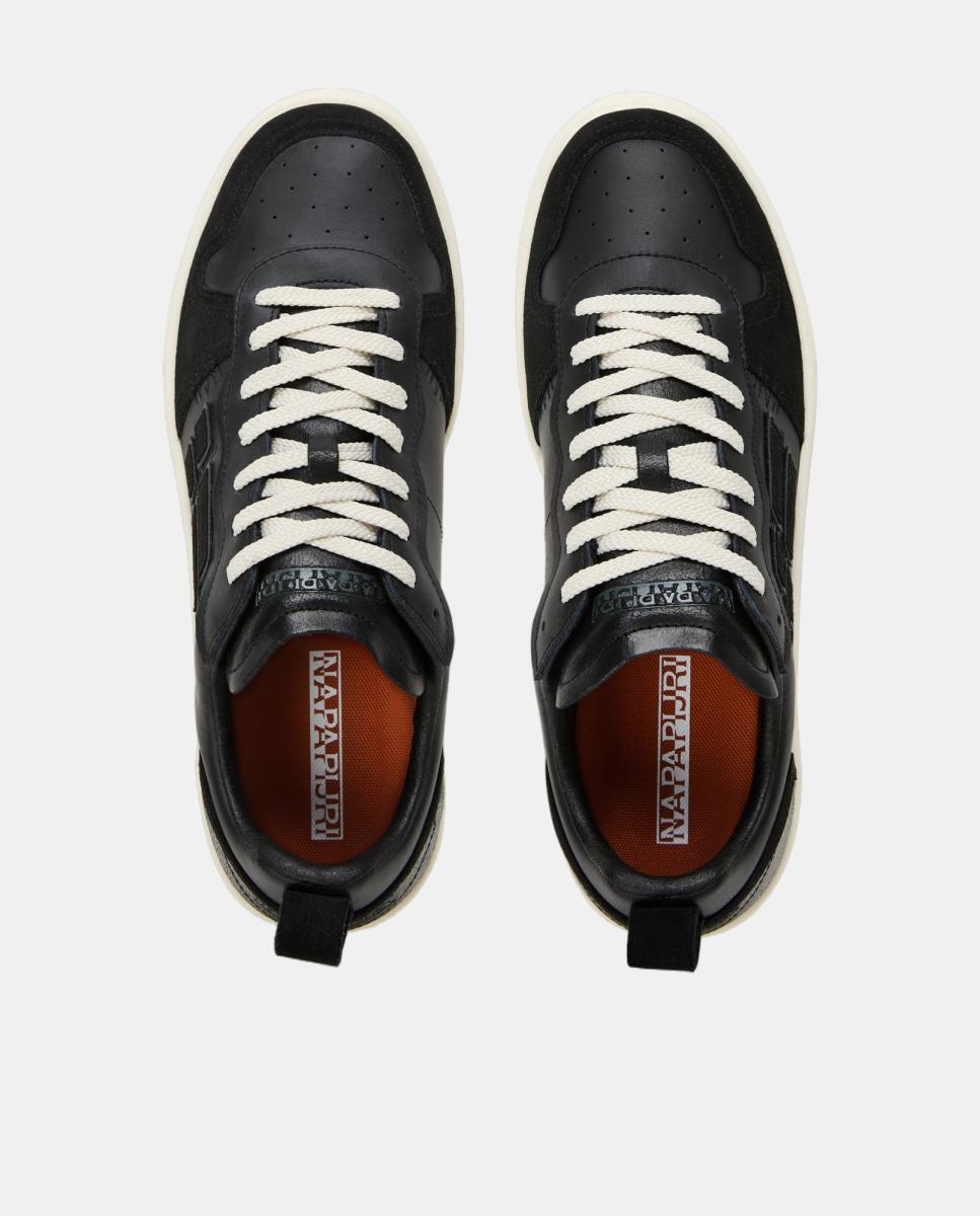 Zapatillas bajas retro modelo prime de hombre en piel y efecto envejecido - Napapijri - Negro Negro-4