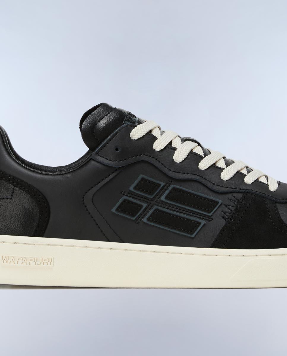Zapatillas bajas retro modelo prime de hombre en piel y efecto envejecido - Napapijri - Negro Negro-8