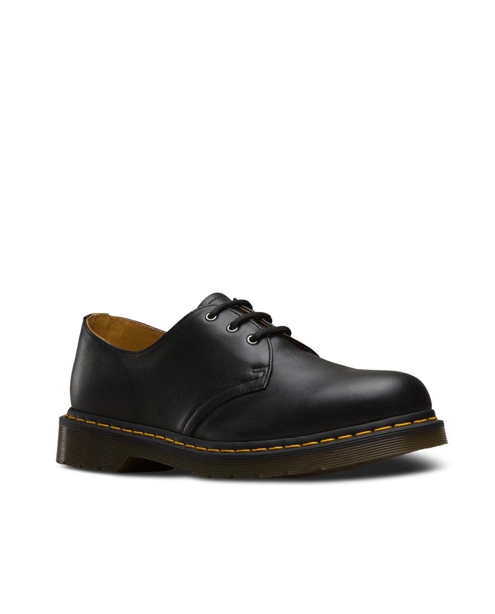 Sapatos de Atacadores Unissexo com Pespontos e em Pele - Preto/Amarelo Preto-2