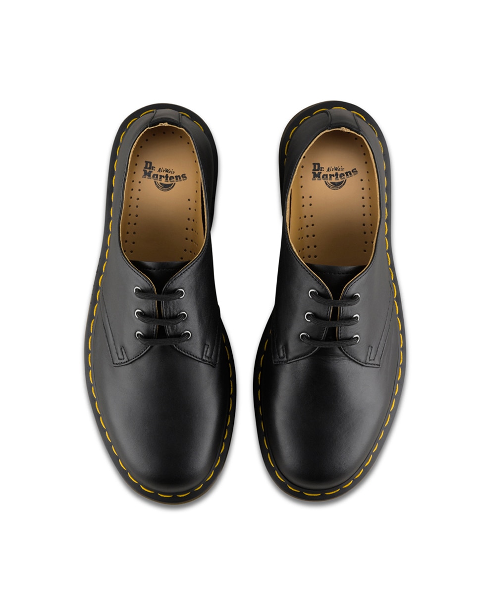 Sapatos de Atacadores Unissexo com Pespontos e em Pele - Preto/Amarelo Preto-3