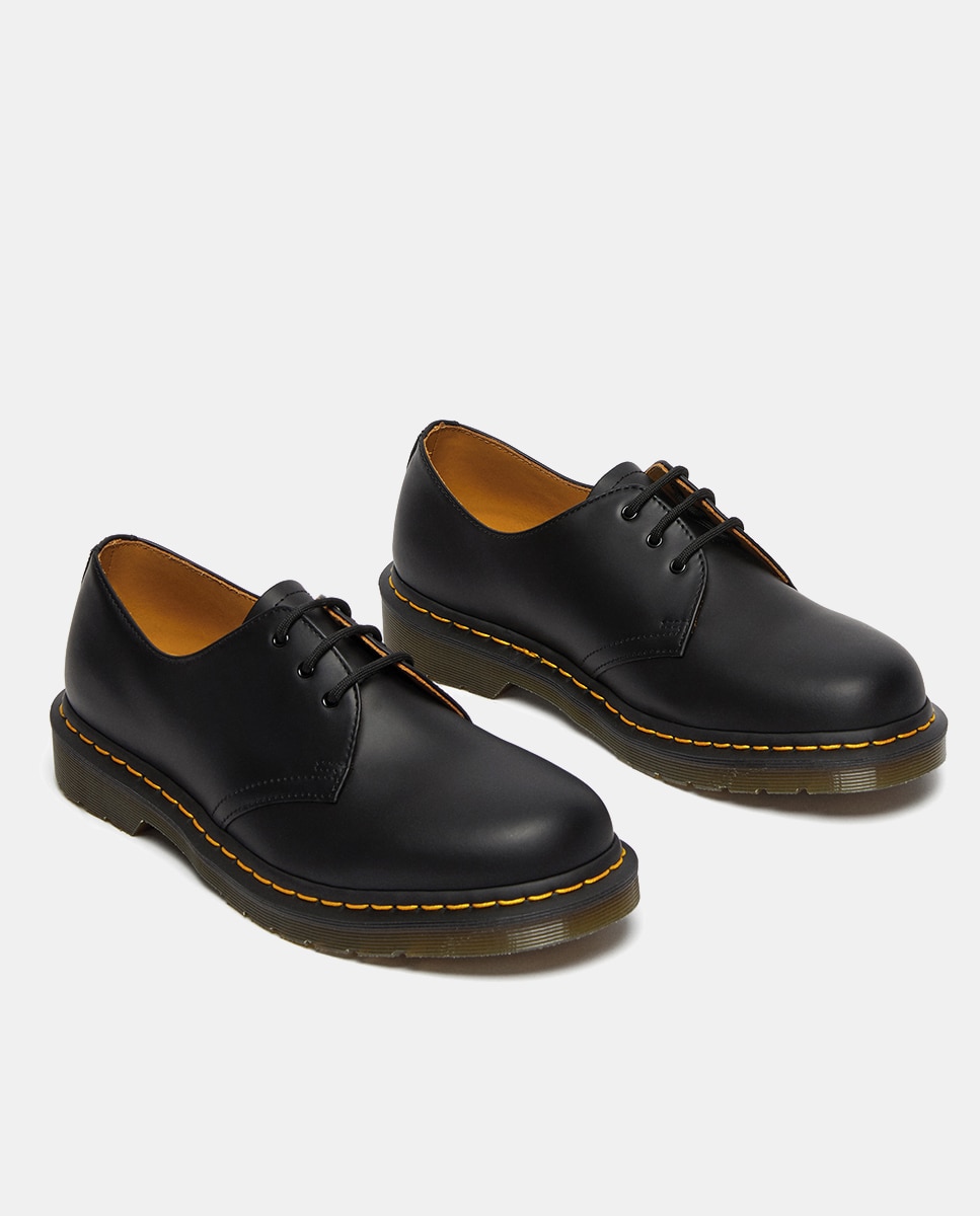Sapatos de Atacadores Unissexo com Pespontos e em Pele - Preto/Amarelo Preto-4