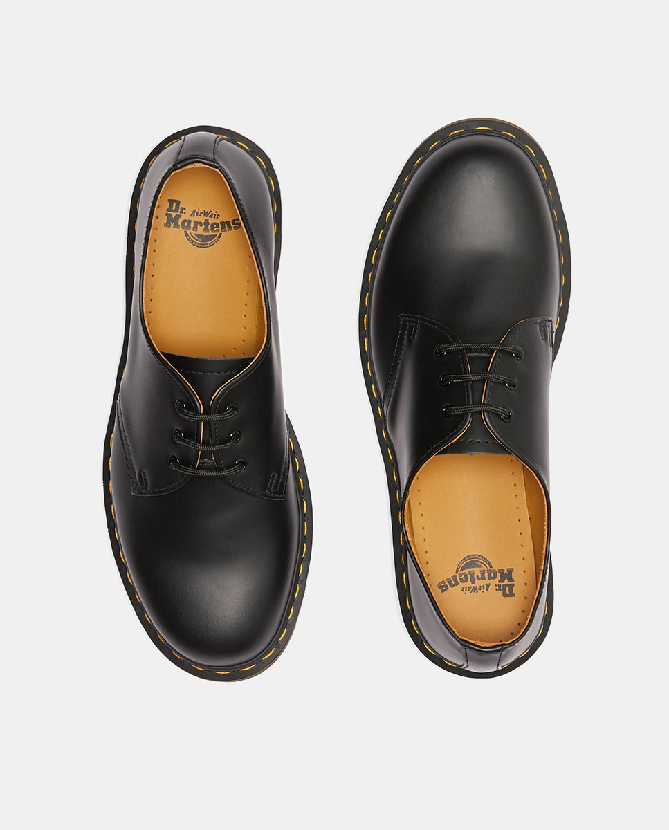 Sapatos de Atacadores Unissexo com Pespontos e em Pele - Preto/Amarelo Preto-6