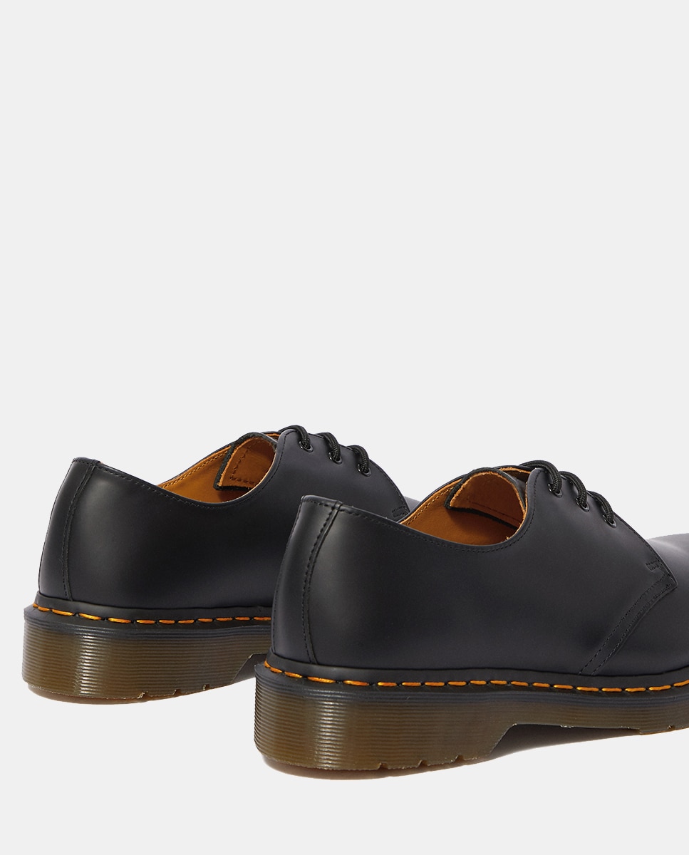 Sapatos de Atacadores Unissexo com Pespontos e em Pele - Preto/Amarelo Preto-7