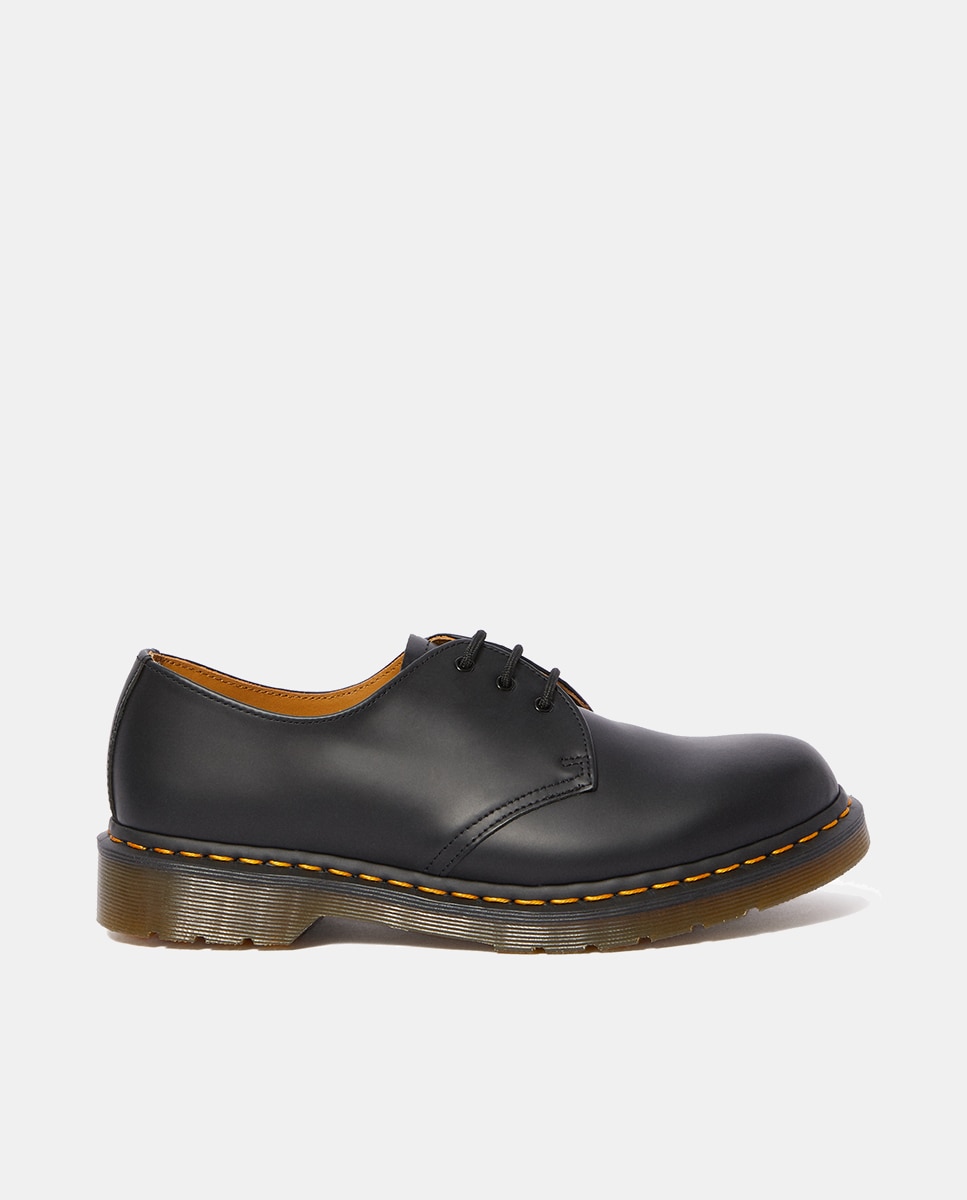 Sapatos de Atacadores Unissexo com Pespontos e em Pele - Preto/Amarelo Preto-8
