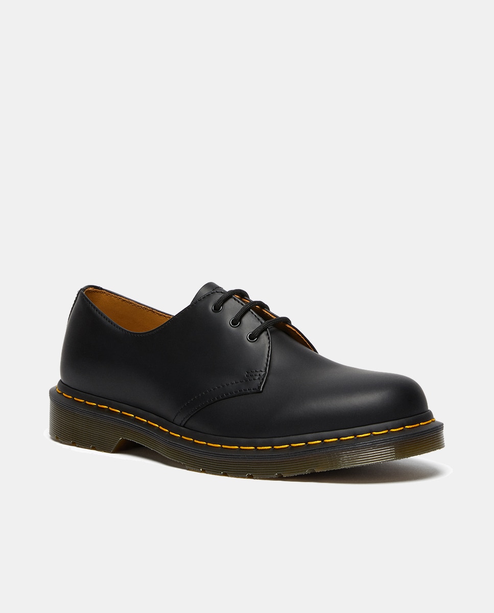 Sapatos de Atacadores Unissexo com Pespontos e em Pele - Preto/Amarelo Preto-9