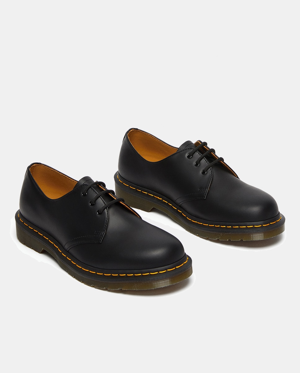 Sapatos de Atacadores Unissexo com Pespontos e em Pele - Preto/Amarelo Preto-10