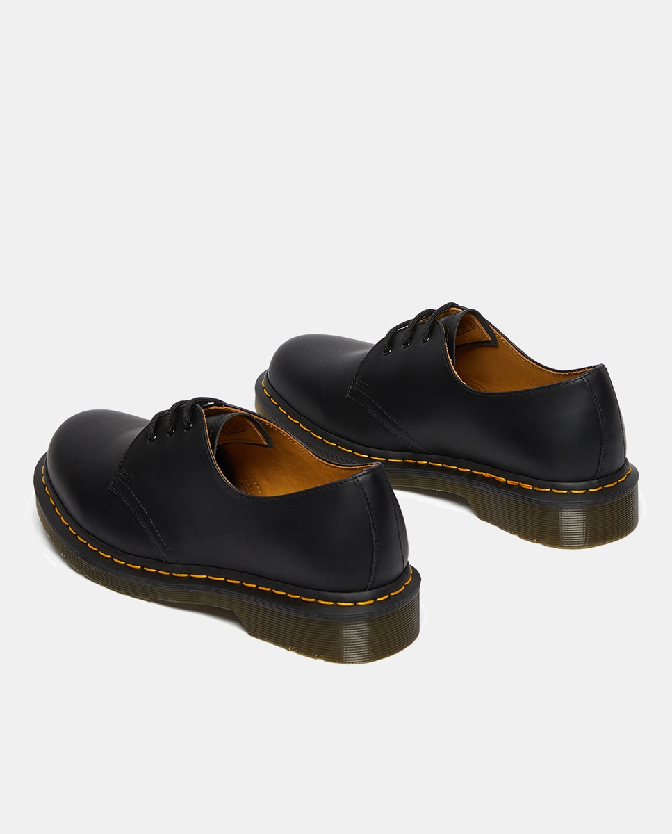 Sapatos de Atacadores Unissexo com Pespontos e em Pele - Preto/Amarelo Preto-11