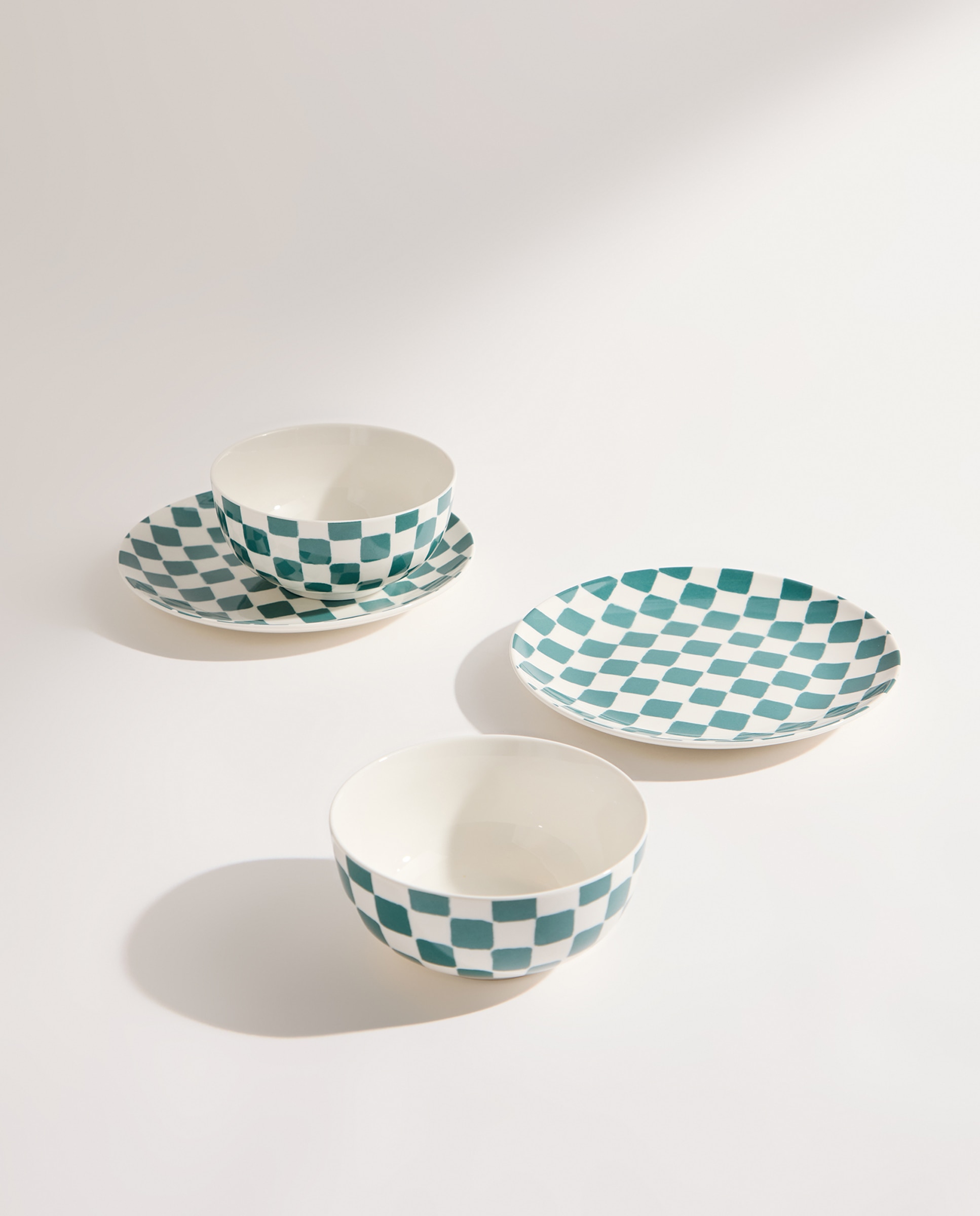 Set de 2 platos de postre Damero Verde-8