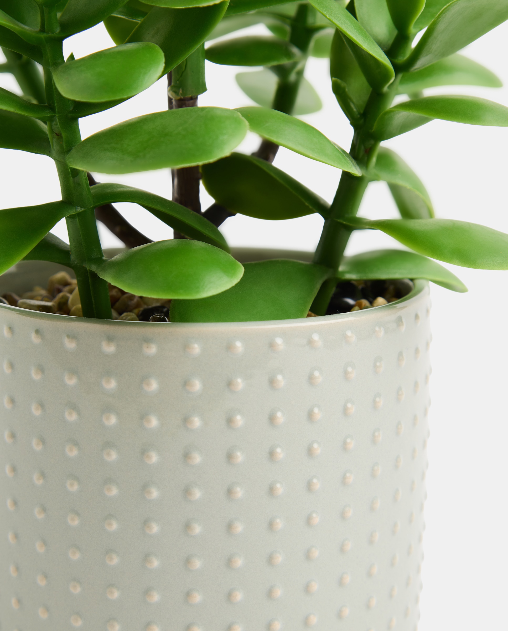 Planta artificial con maceta de cerámica relieve verde Verde-3