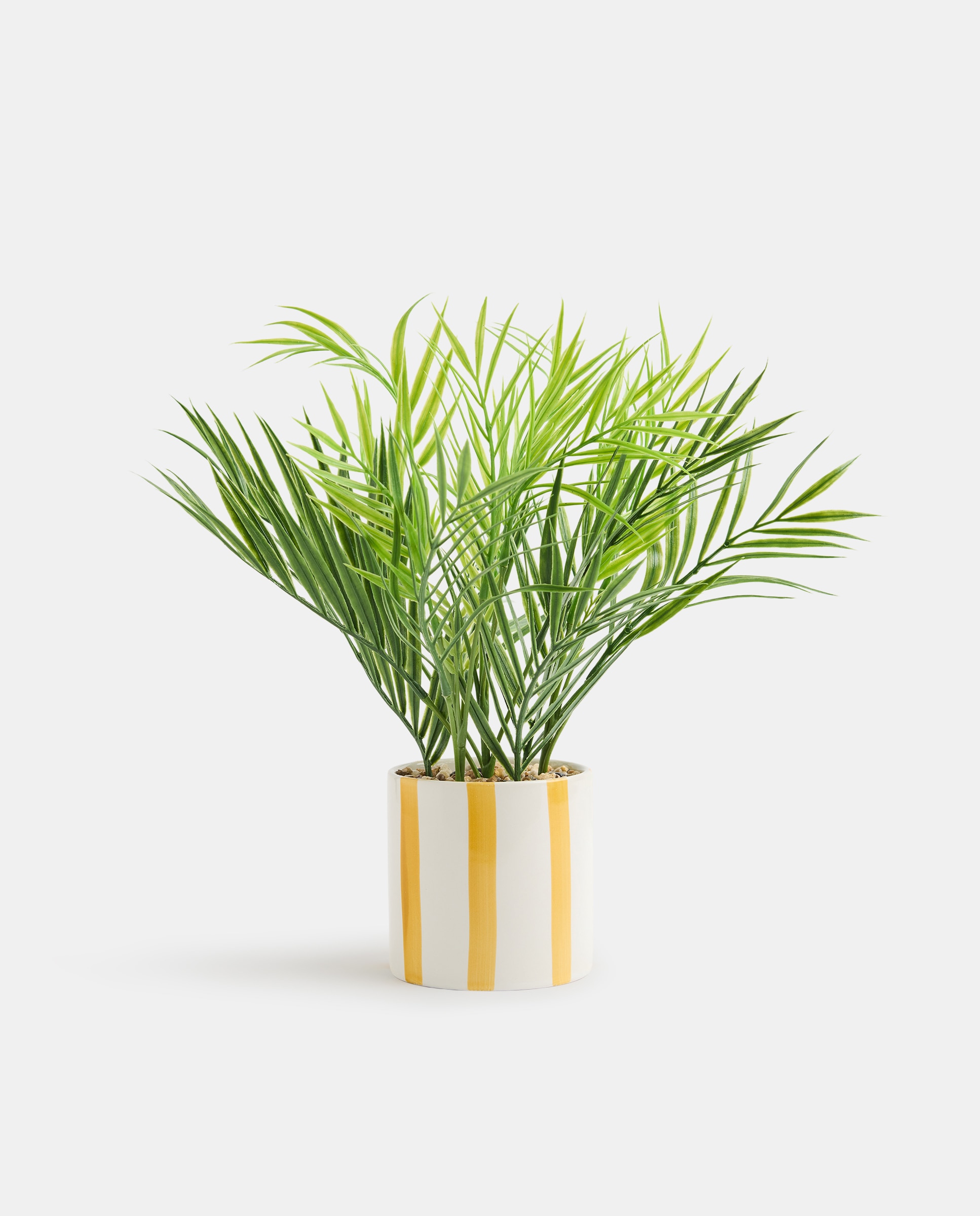 Imagen 0 de Planta artificial con maceta de cerámica rayas mostaza