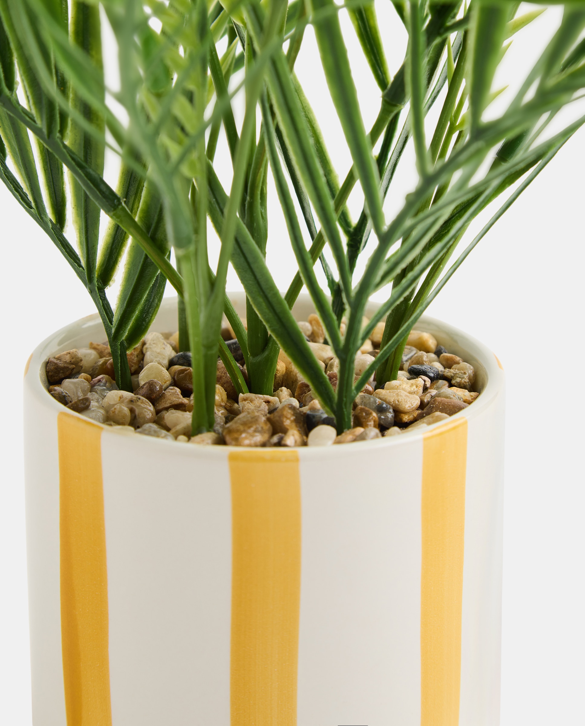 Planta artificial con maceta de cerámica rayas mostaza Mostaza-2