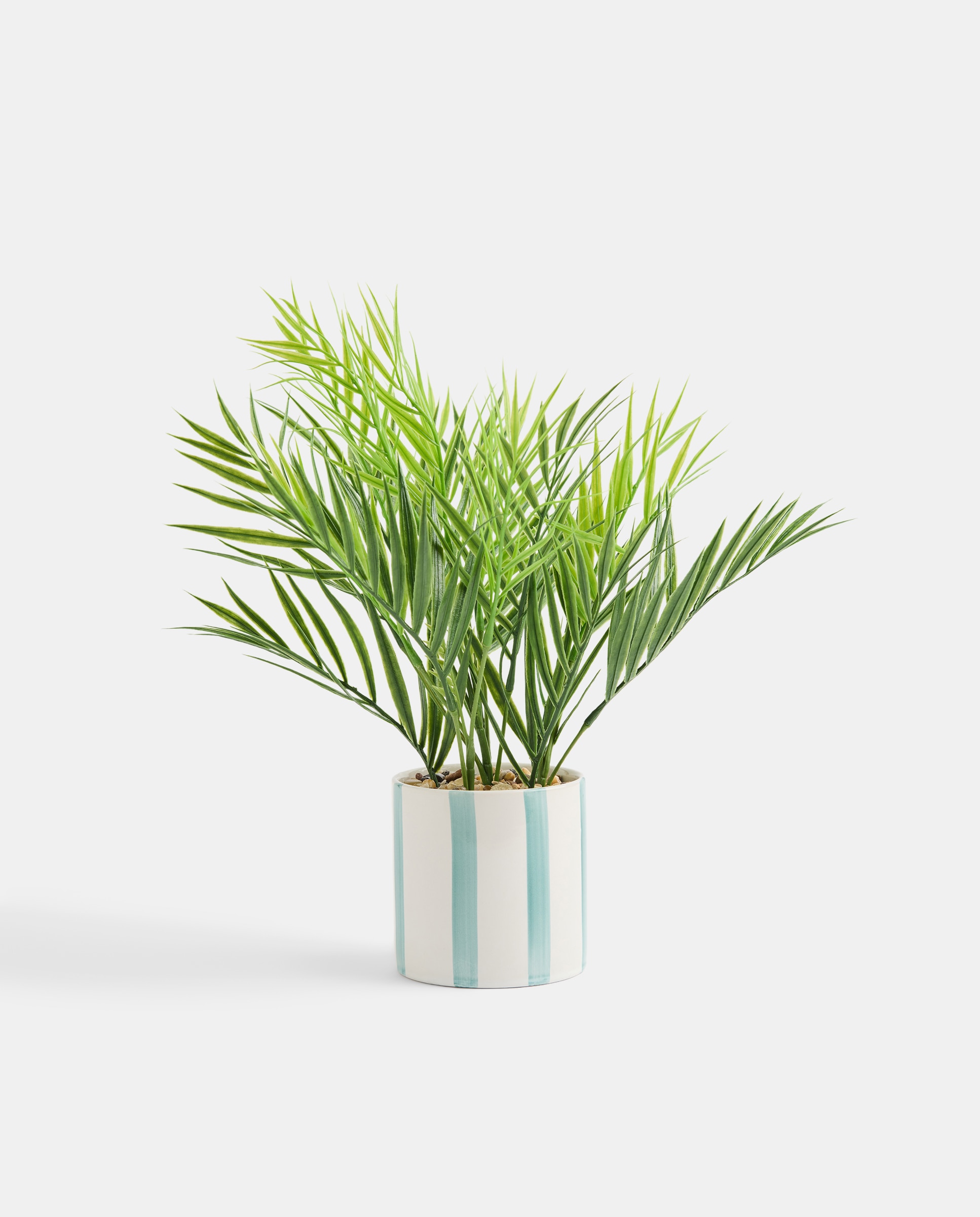 Imagen 0 de Planta artificial con maceta de cerámica rayas verde