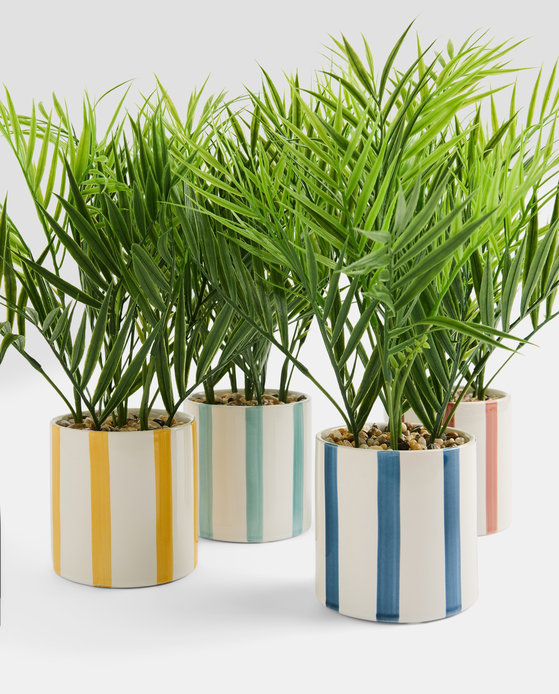 Planta artificial con maceta de cerámica rayas verde Verde-4
