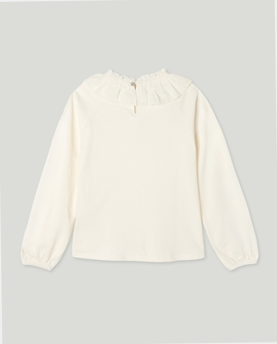 Camiseta niña cuello schiffli Blanco roto-2