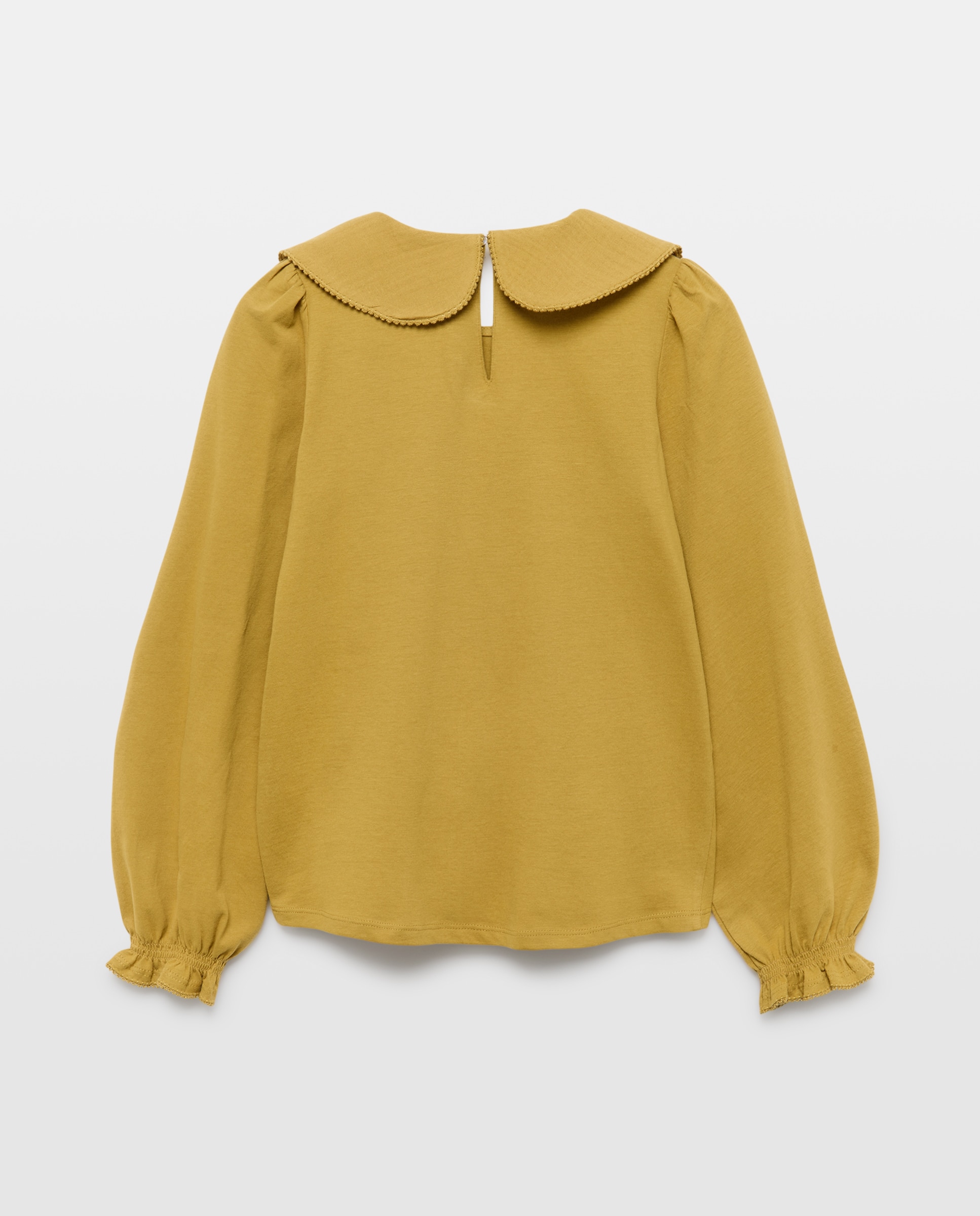 Camiseta niña cuello bordado Mostaza-2