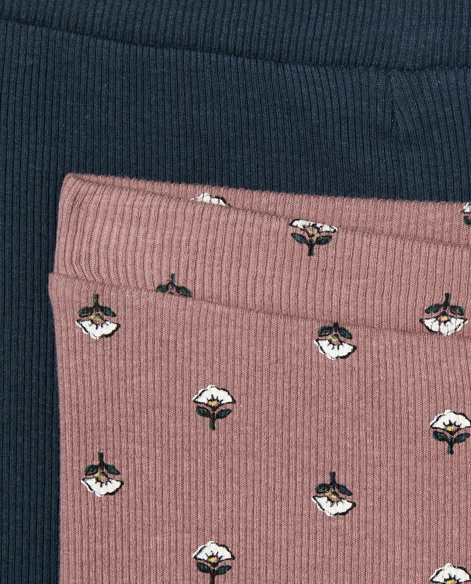 Pack 2 leggings niña canalé estampado y liso Azul oscuro-3