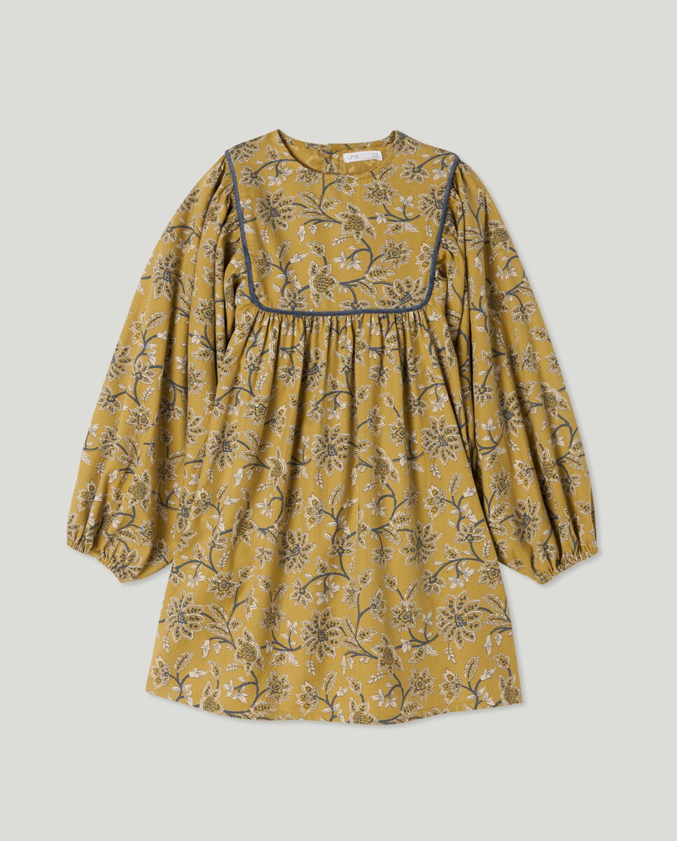 Vestido niña estampado con canesú Pistacho-1